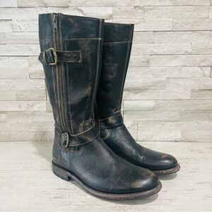NWOB Bed|Stu Gogo Motorcycle Boots Women's 10 Black Lux Distressed Leather Zip